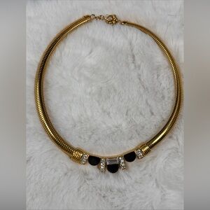 Gold-Tone Black Accent Statement Necklace Rare find vintage Monet Black Enamell